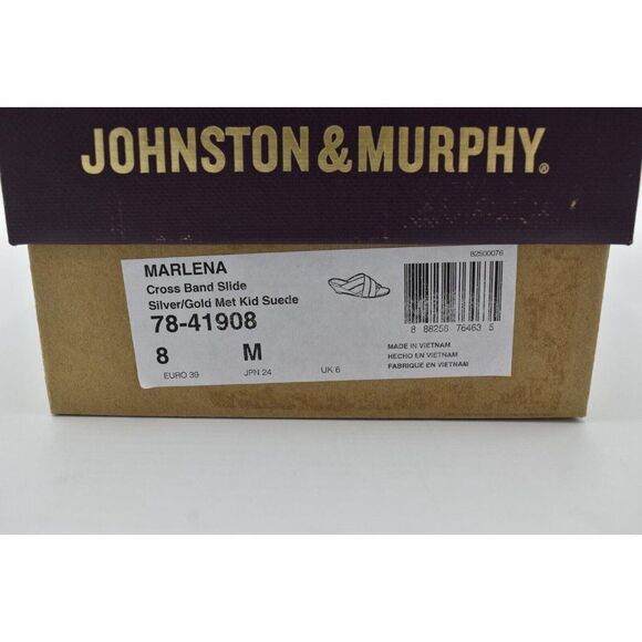Johnston & Murphy Womens Size 8 Marlena Cross Strap Silver Gold Slip On Sandals
